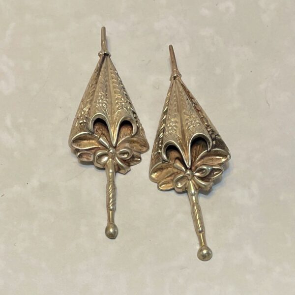 Pair of vintage filigree umbrella dangle earrings