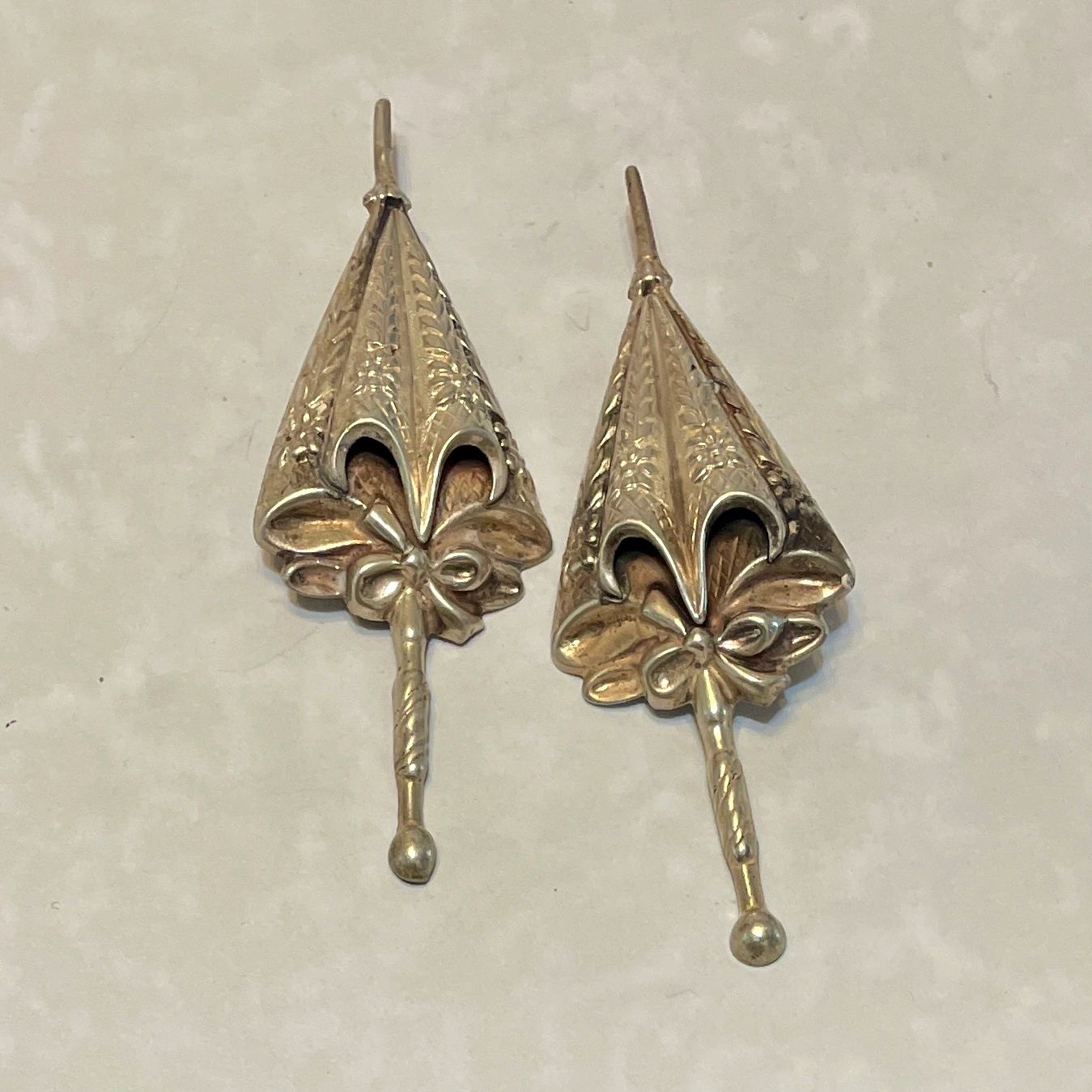 Pair of vintage filigree umbrella dangle earrings