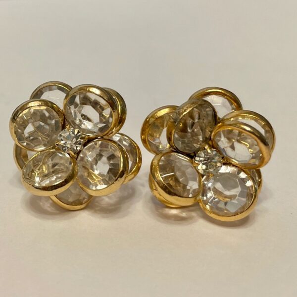 Pair of gold crystal flower earrings