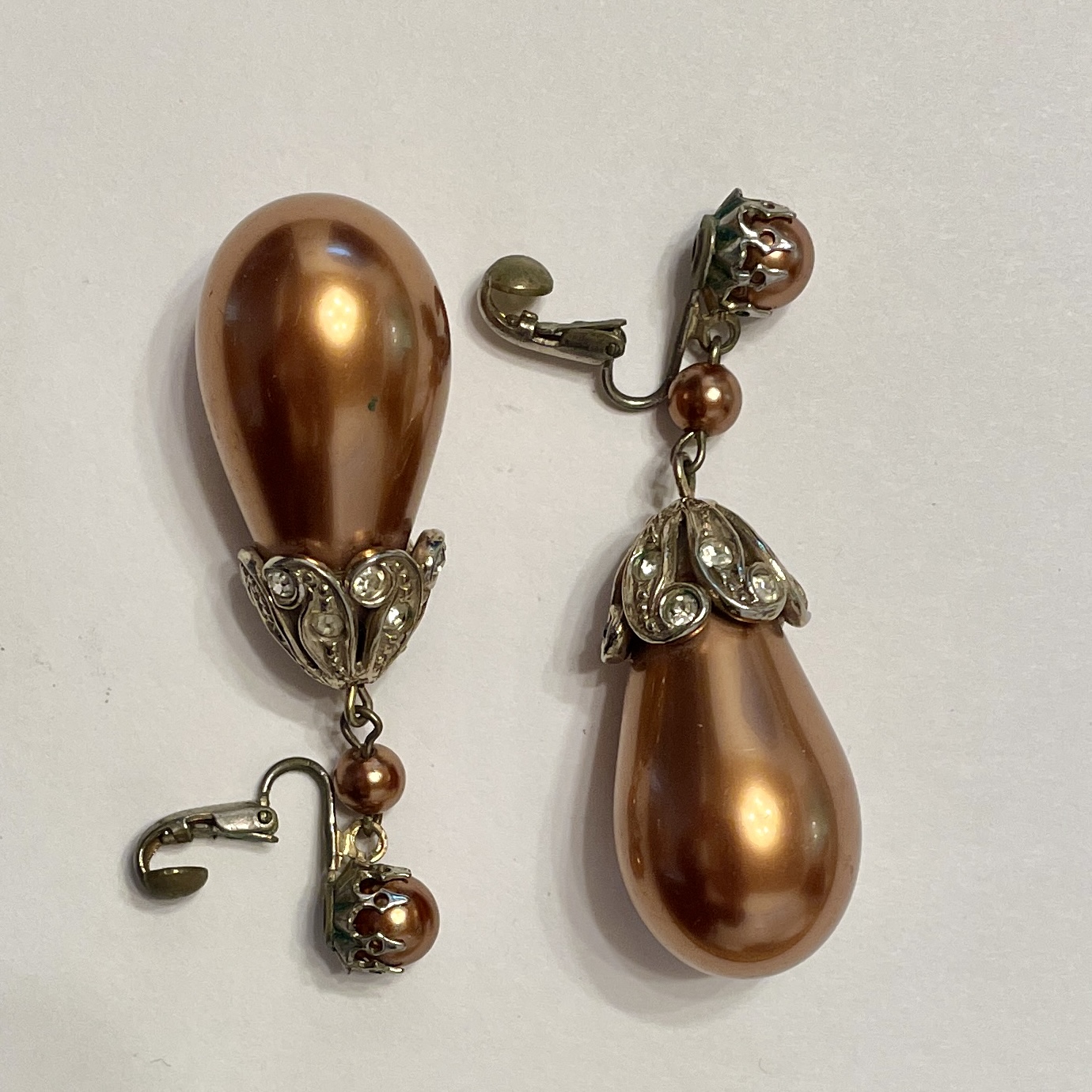 Pair of vintage copper teardrop clip-on earrings