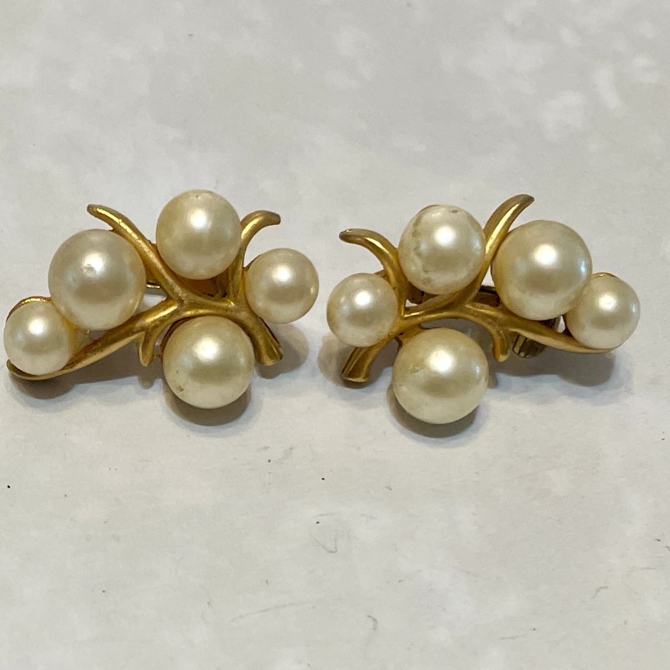 Pair of vintage gold pearl cluster earrings