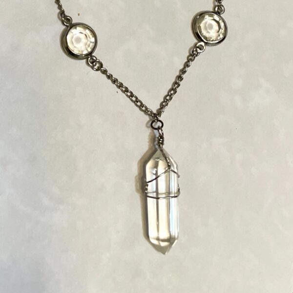Wire-wrapped clear quartz pendant necklace