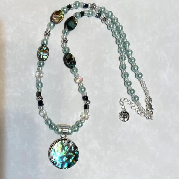 Iridescent abalone pendant necklace with beads