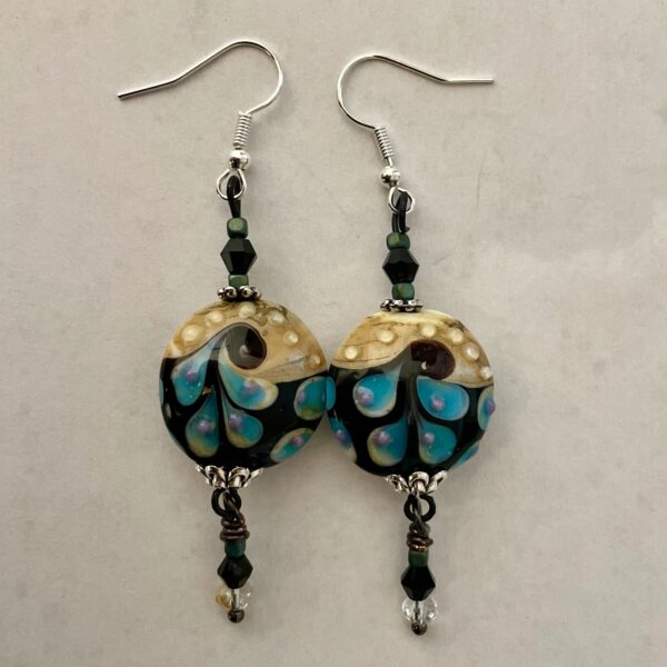 Pair of turquoise teardrop lampwork earrings