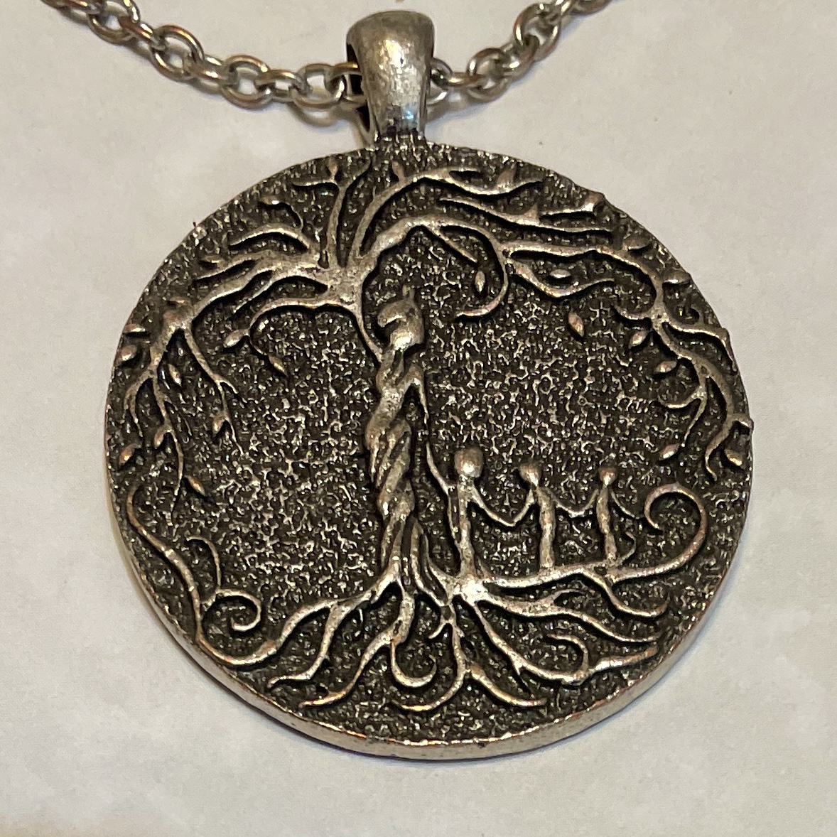 Round silver Tree of Life pendant necklace