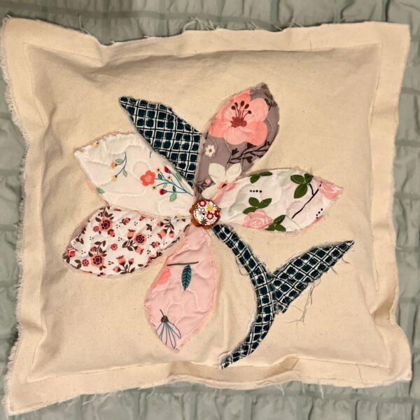 Patchwork floral applique pillow