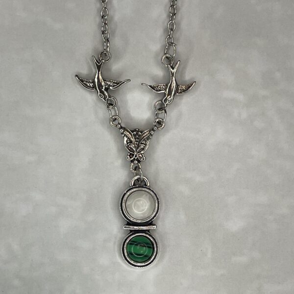 Silver bird and butterfly pendant with stones