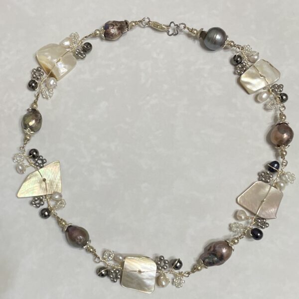 Handmade mother-of-pearl and pearl necklace