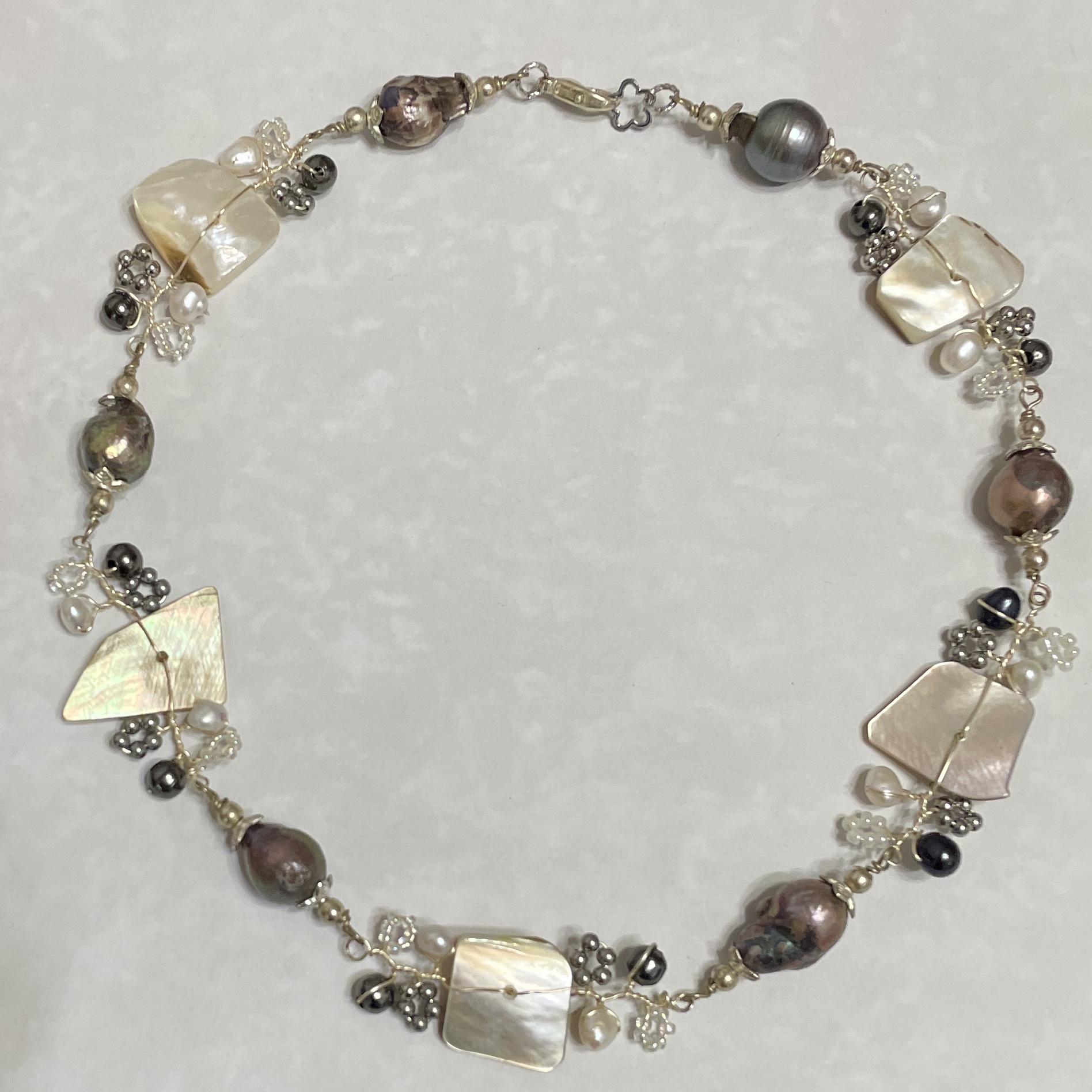 Handmade mother-of-pearl and pearl necklace