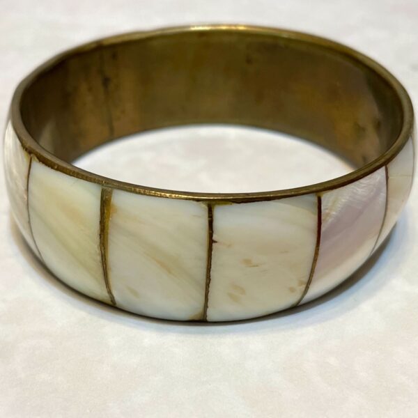 Mother-of-pearl brass bangle bracelet
