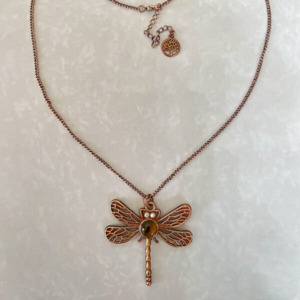 Stylish amber stone dragonfly necklace