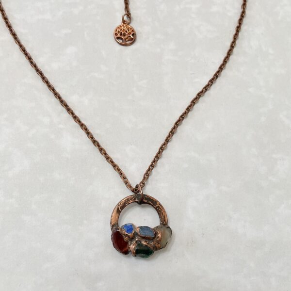 Copper necklace with multicolored stone pendant