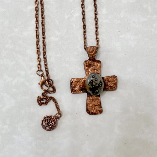 Copper cross necklace with oval stone