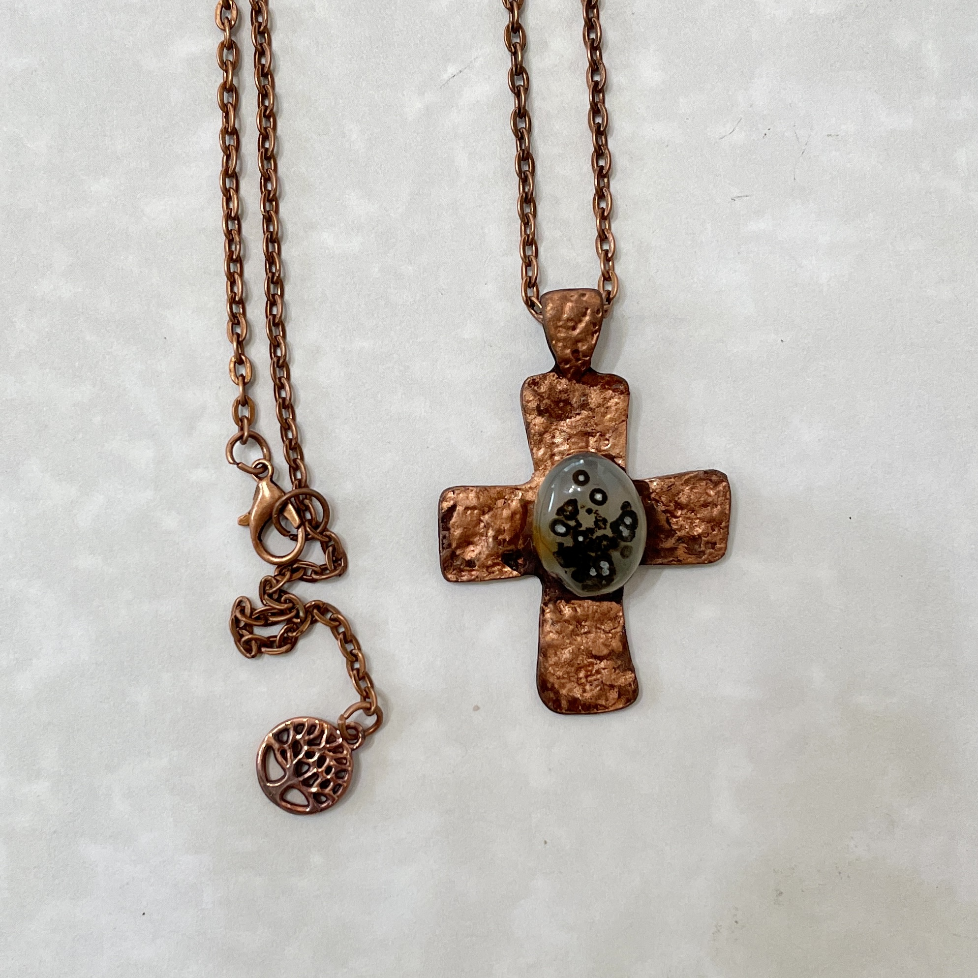 Copper cross necklace with oval stone