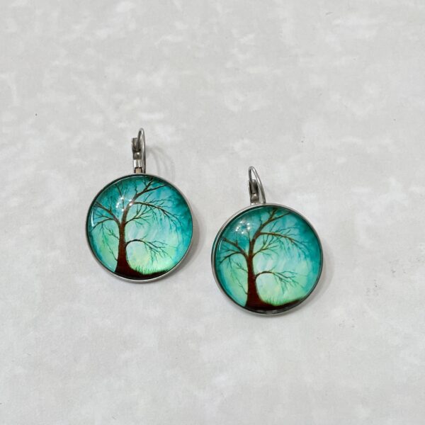 Pair of round tree silhouette turquoise earrings