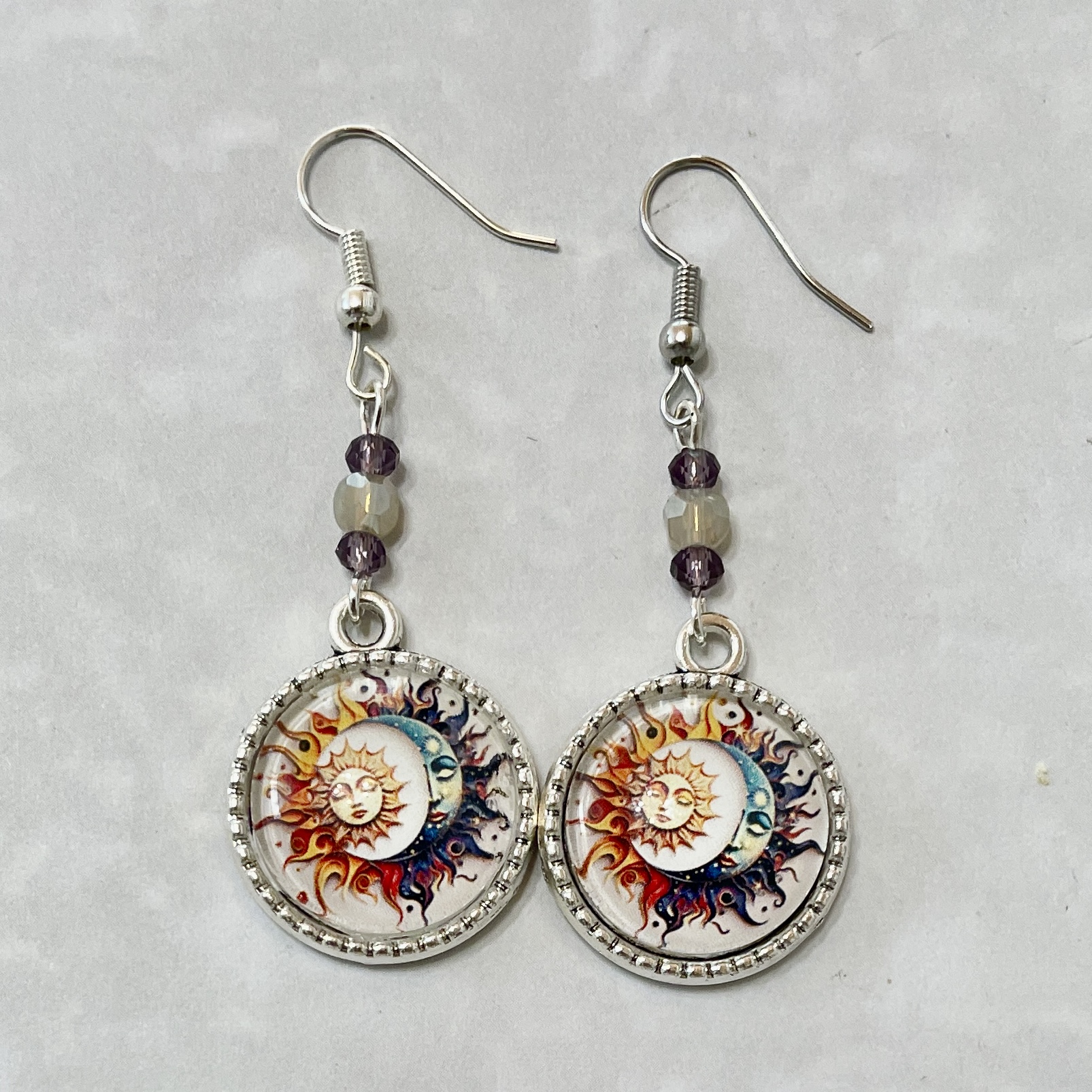 Sun and moon beaded dangle earrings