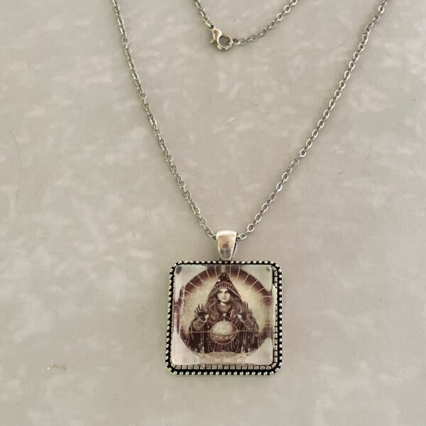 Silver chain with vintage fortune-teller pendant
