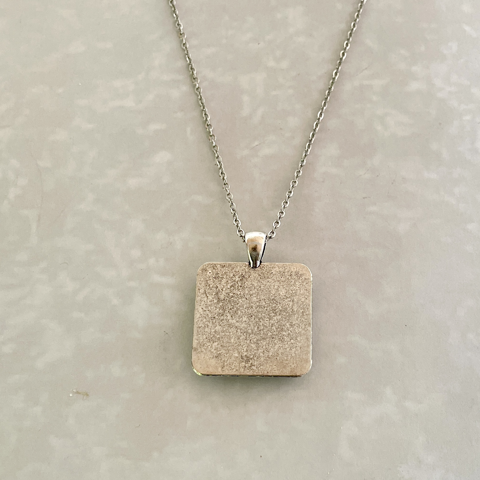 Square brushed silver pendant necklace