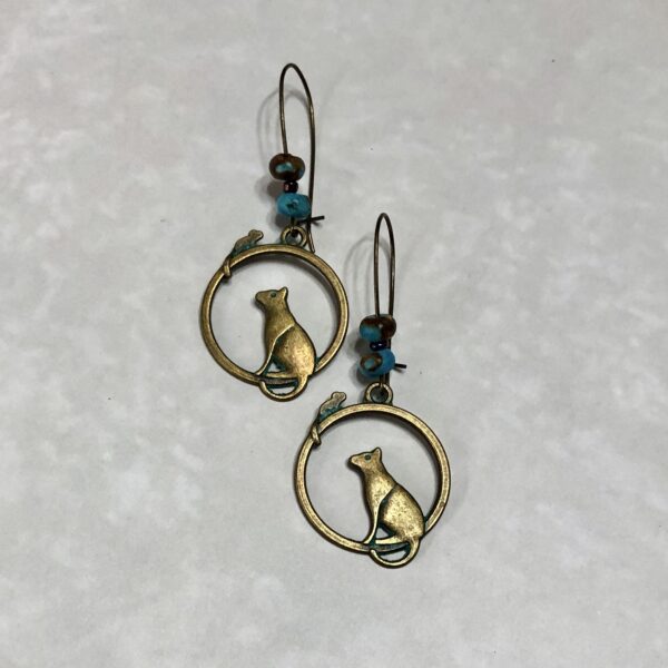 Bronze Cat and Mouse earrings