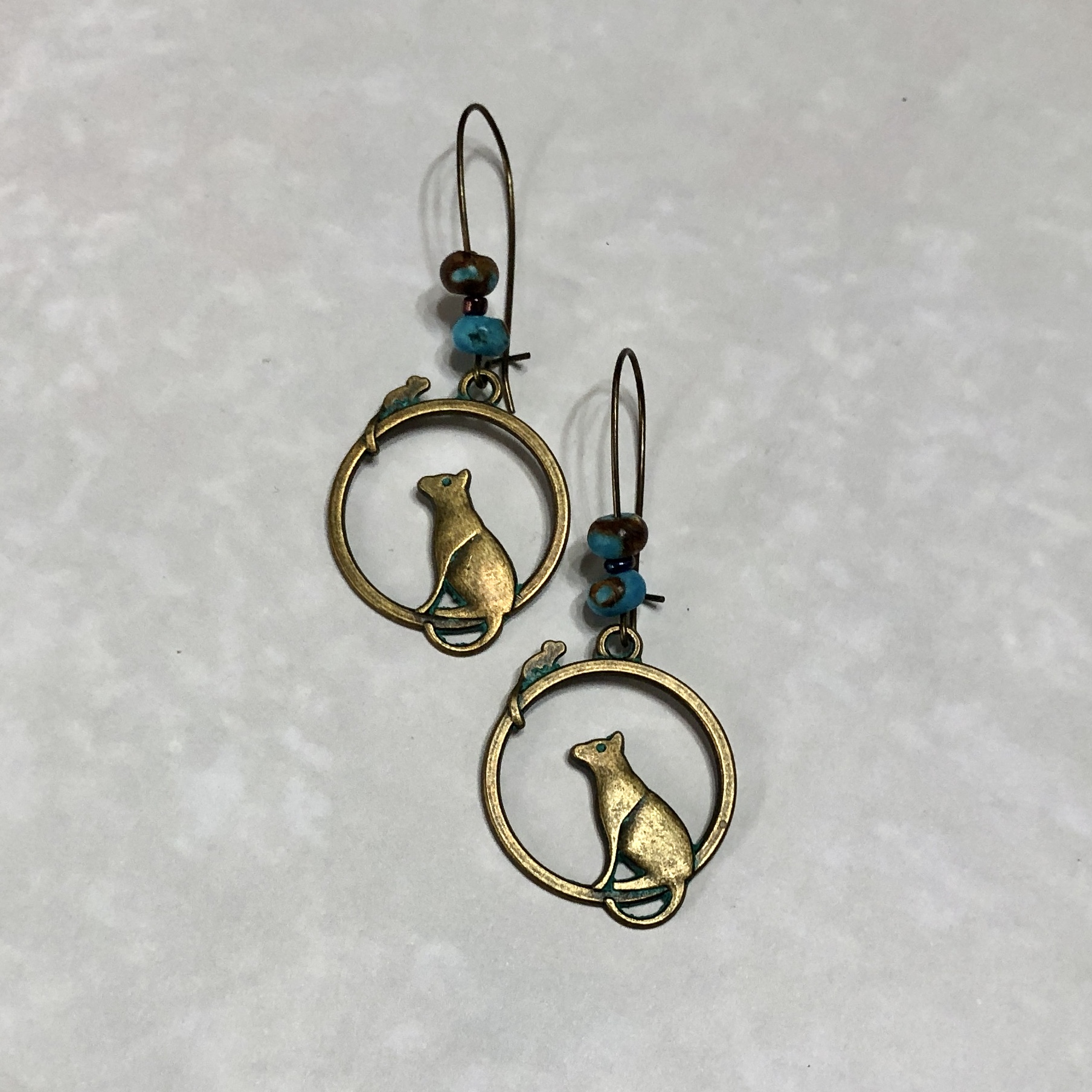 Bronze Cat and Mouse earrings