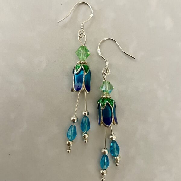 Green and Blue Flower Earrings